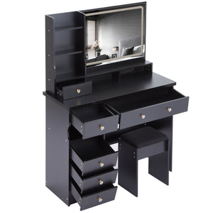 English Elm 41" Large Vanity Table Set With Cushioned Stool, Led Mirror, Power Station, And Stylish Design Features W936P230829