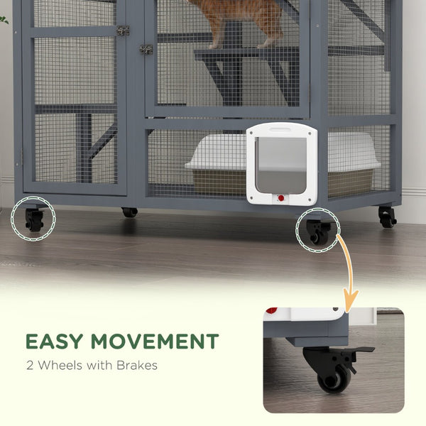 English Elm Pawhut Fir Wood Hamster Habitat Two Level Gerbil Enclosure with Ladder and Seesaw W2225P173772