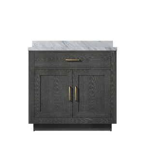 English Elm Black Oak Single Bath Vanity With Carrara Marble Top - Elegant Design, Solid Wood, Fully Assembled B2731P260808