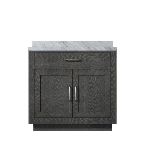 English Elm Black Oak Single Bath Vanity With Carrara Marble Top - Elegant Design, Solid Wood, Fully Assembled B2731P260808