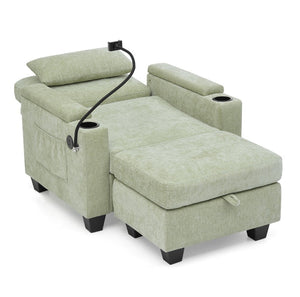 English Elm Single Chenille Manual Recliner with Usb Port Hidden Storage Ottoman and Cup Holders Cyan W487P423654