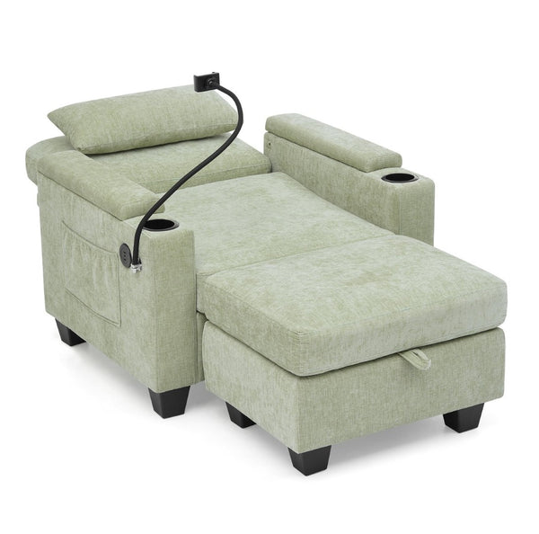 English Elm Single Chenille Manual Recliner with Usb Port Hidden Storage Ottoman and Cup Holders Cyan W487P423654