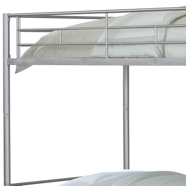English Elm Silver Twin Over Twin Metal Bunk Bed with Ladder, Convertible Hybrid Design, Space-Saving 41.5"W x 78"D B2741P348883