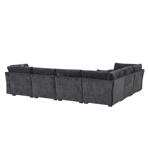 English Elm Christopher Knight Home® - 7-Piece Reversible Modular Corner Sectional In Chic Black Fabric - Versatile Seating For Modern Homes N771P345839_N771P345840_N771P345841_N771P345842H