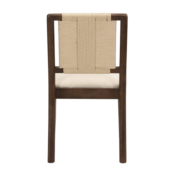 English Elm Christopher Knight Home® - Upholstered dining chair with woven rope backrest set of 2 - elegant curved weave, sturdy rubberwood frame and easy assembly Beige,Walnut N771P361494T