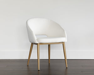 Sunpan Thatcher Dining Armchair – Stylish Compact Design with Faux Leather Upholstery and Steel Frame Champagne Gold / Snow