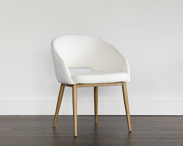 Sunpan Thatcher Dining Armchair – Stylish Compact Design with Faux Leather Upholstery and Steel Frame Champagne Gold / Snow