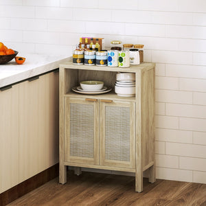 English Elm Homcom Rattan Door Buffet Cabinet Open Shelf Gold Hardware Accent Storage W2225P485645