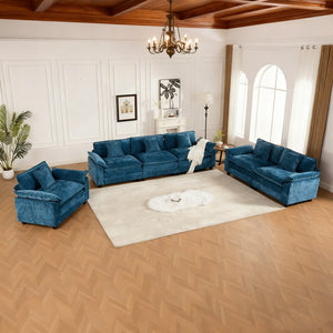 English Elm Wider Armrest 3-Seat Modern Sectional Couch In Blue - Comfy Chenille Fabric, Modular Design & Ergonomic Support W1143S00039-GIGA