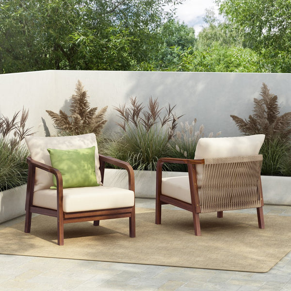 English Elm Christopher Knight Home® - 28" Outdoor Lounge Chair - Woven Backrest, Solid Wood Frame, Plush Cushions For Patio Relaxation N767P255015D_2