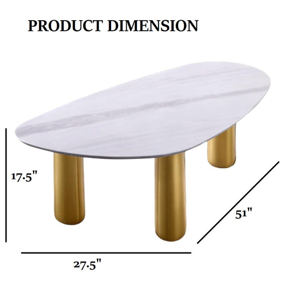 English Elm Contemporary Coffee Table With Sintered Stone Top & Gold Legs - Elegant Soft-Corner Design! B2741S00636