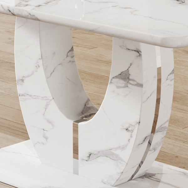 English Elm Table And Chair Set - Modern Marble Pattern Mdf Dining Set With 6 White Pu Chairs For Elegance W1151S02182-GIGA