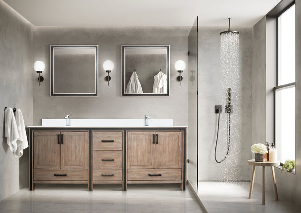 English Elm Rustic Barnwood Double Bath Vanity 84 in W x 22 in D with Cultured Marble Top, Chrome Faucets, Mirrors B2731S01149