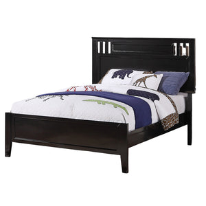 English Elm Simple Modern Full Size Bedframe with Carved Vertical Lines, Rubberwood MDF Construction, Elegant Design Black 44 L x 28 W x 5 H B011S01988