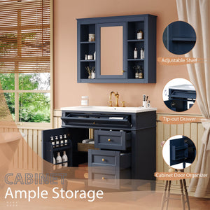 English Elm 36'' Modern Bathroom Vanity Set With Sink, Mirror & 6 Open Shelves - Stylish Storage Solution! N710S236006C
