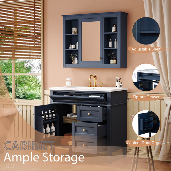 English Elm 36'' Modern Bathroom Vanity Set With Sink, Mirror & 6 Open Shelves - Stylish Storage Solution! N710S236006C
