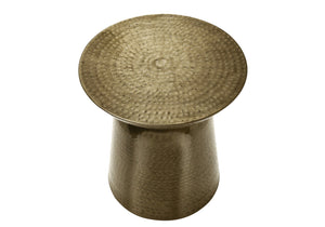 English Elm Accent Table - Hand-Crafted Gold Metal Drum Design, Modern Style For Living Room & Bedroom Use B2710P219448
