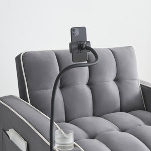 English Elm 1 Velvet Convertible Sleeper Sofa with Usb Port Adjustable Back and Rolling Casters Dark Gray W2564P462077