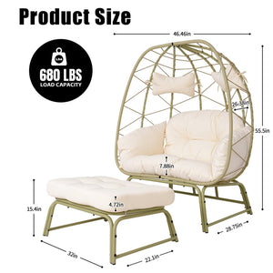 English Elm Double Outdoor Egg Chair with Ottoman Hand Woven Pe Rattan Two Person Patio Lounge T5880P501481