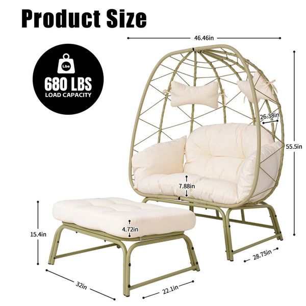 English Elm Double Outdoor Egg Chair with Ottoman Hand Woven Pe Rattan Two Person Patio Lounge T5880P501481