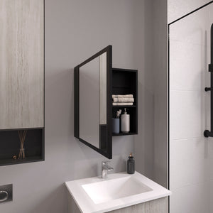 English Elm Duma Mirrored Medicine Cabinet 21.1" H x 19.7" W with Four Adjustable Shelves, Towel Rack & Easy Mounting Black 27.2 L x 24.9 W x 4.4 H B200P240245