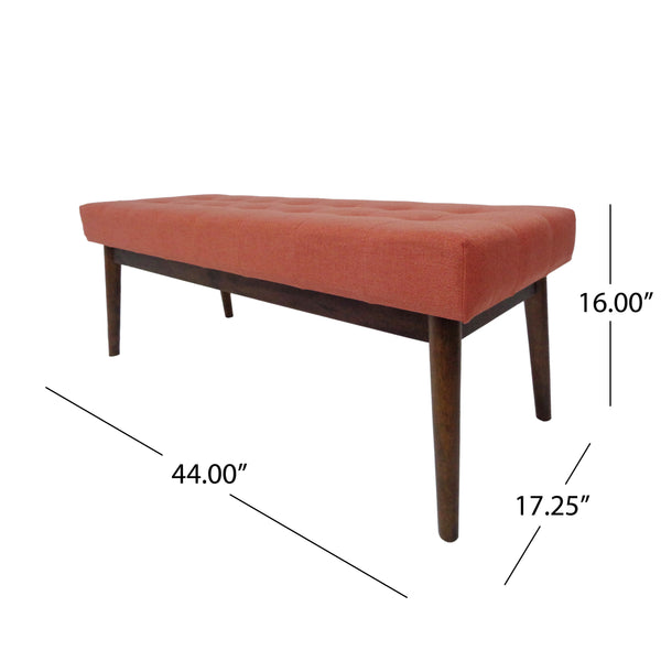 English Elm Christopher Knight Home® - Mid-Century Upholstered Storage Bench with Button-Tufted Top, Walnut Legs, Handcrafted Accent Seat Coral 61147.00CRL
