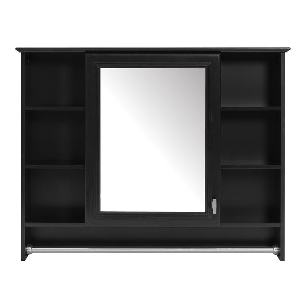 English Elm 3-in-1 Wall Mounted Medicine Cabinet with Soft Close Door Towel Bar and Vanity Mirror Black N710P358618B