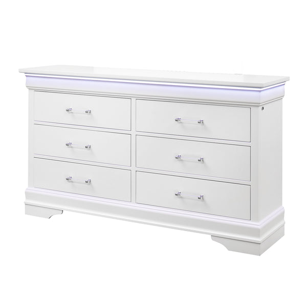 English Elm CHARLSTON Solid Wood 5-Drawer Chest with Built-In LED Lighting, Spacious Transitional Bedroom Storage White 62.4 L x 19.49 W x 37.01 H B201P215711