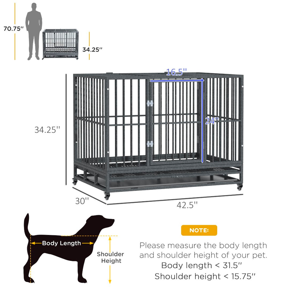 English Elm Heavy Duty Metal Dog Kennel with Locking Wheels Dual Access and Slide Out Tray T3971P384702