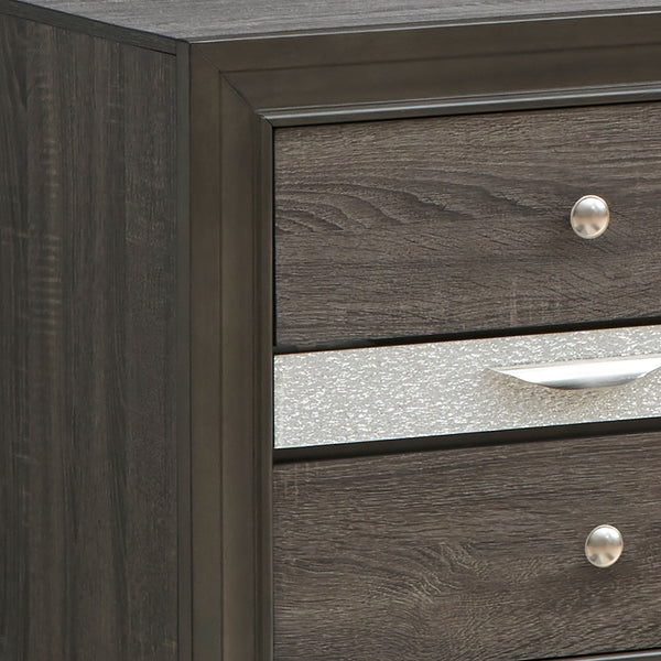 English Elm Madrid three-drawer nightstand with felt-lined top drawer, durable laminate wood grain finish and solid trim Gray 29 L x 29 W x 19 H B078P286058