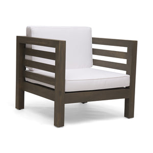 English Elm Christopher Knight Home® - OANA Outdoor Club Chair with Acacia Wood Frame, Removable Cushions, Slatted Design for Quick Drying Grey+White 65546.00WHI