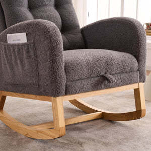 English Elm LY-5104 Plush High-Back Rocking Chair with Footrest & Storage Pocket, Ergonomic Foam Cushion for Nursery Dark Gray W2231P292981