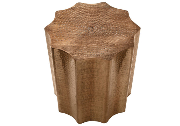English Elm Accent Table - Hand-Crafted Copper Metal Drum With Scalloped Design, Perfect For Living Spaces & Style B2710P219443