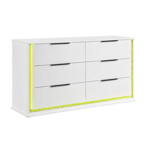 English Elm Contemporary White Lacquer Six Drawer Dresser with Led Lighting Glam Bedroom Storage B011P458600