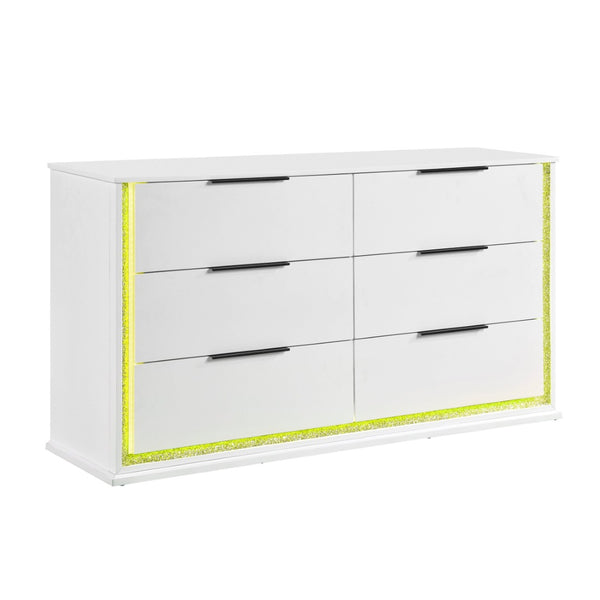 English Elm Contemporary White Lacquer Six Drawer Dresser with Led Lighting Glam Bedroom Storage B011P458600