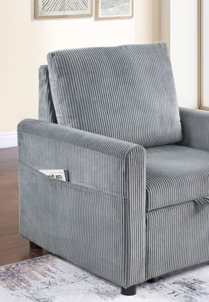 English Elm Oswin Compact Gray Corduroy Armchair with Pull-Out Chaise, Side Pocket, Plush Cushions & Wood Frame B061S00886