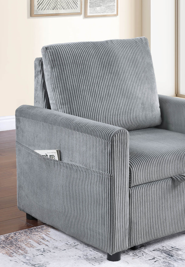 English Elm Oswin Compact Gray Corduroy Armchair with Pull-Out Chaise, Side Pocket, Plush Cushions & Wood Frame B061S00886