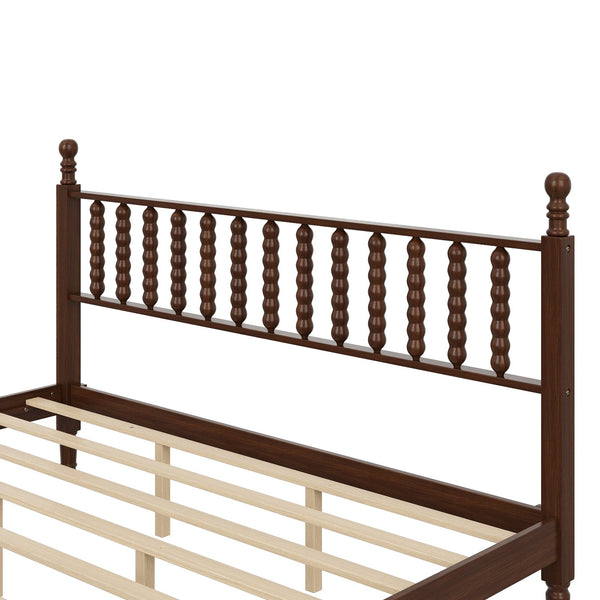 English Elm King Retro Wood Platform Bed with Gourd Headboard, Walnut Finish, Sturdy Slat Support, No Box Spring Needed N733P338316D