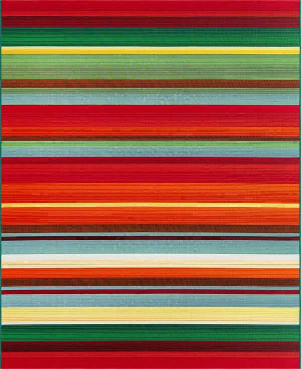 Unique Loom Outdoor Modern Jaco Machine Made Striped Rug Multi, Light Blue/Orange/Red/Yellow/Green/Olive/Brown 7' 10" x 10' 0"