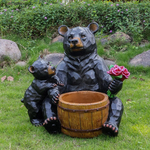 English Elm Outdoor Resin Bear and Cub Planter Sculpture Lifelike Garden Lawn Statue Decor W5398P455471