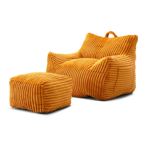 English Elm Giant Plush Bean Bag Chair with Armrests and Footstool for Ultimate Comfort, Durable Corduroy Lounge Sofa Yellow W1117P309392