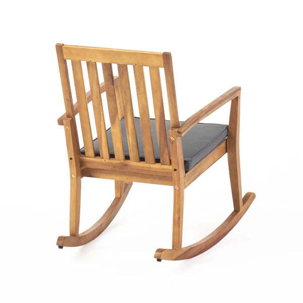 English Elm Christopher Knight Home® - MONTROSE Rocking Chair with Acacia Wood Frame and Water-Resistant Cushion for Cozy Outdoor Relaxation Teak 39.5 L x 28.25 W x 7 H 62389.00