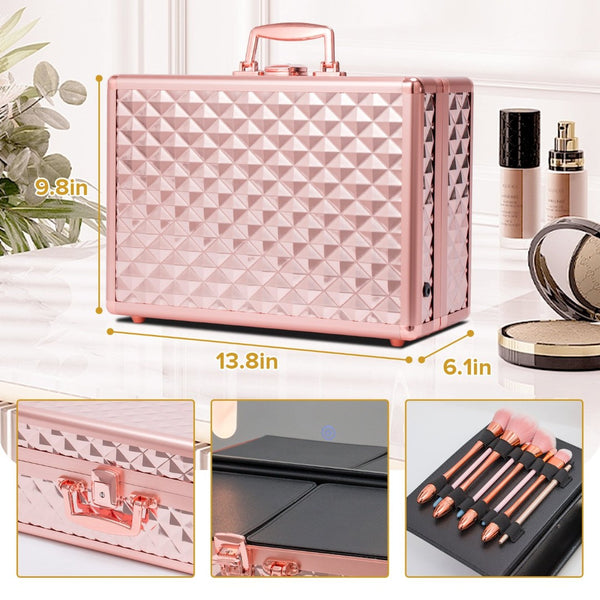 English Elm Portable Led Vanity Makeup Case Aluminum Travel Organizer with Mirror Lock Dividers W1550P163304