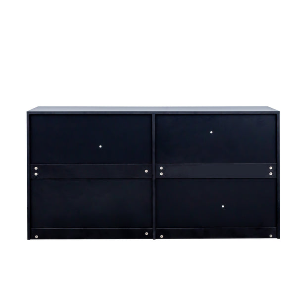 English Elm Modern Black 6-Drawer Side Cabinet with Metal Handles – Spacious Wood Storage Chest for Living Room Bedroom Entryway Organizer W331S00165