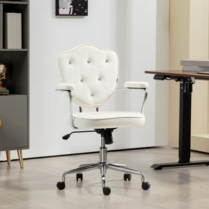 English Elm Homcom Elegant Swivel Office Chair In Velvet-Feel Fabric, Adjustable Height, Chic Cream White Design W2225P250017