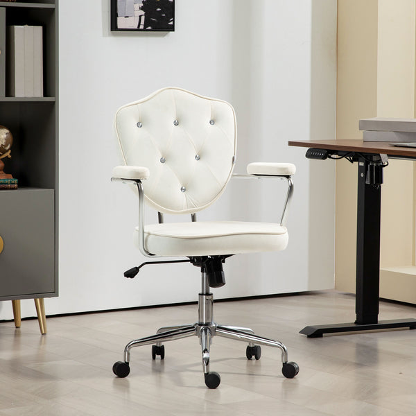English Elm Homcom Elegant Swivel Office Chair In Velvet-Feel Fabric, Adjustable Height, Chic Cream White Design W2225P250017