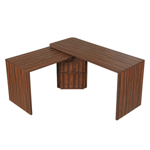 English Elm 90" Rotating L-shape Executive Desk Natural Melamine Mdf Surface Three Drawers Home Office Walnut N751S383638W