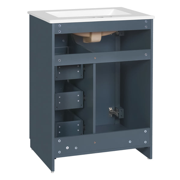 English Elm 24" Bathroom Vanity With Ceramic Sink - Stylish Blue Cabinet, Soft-Close Drawers & Modern Elegance N710P341038C