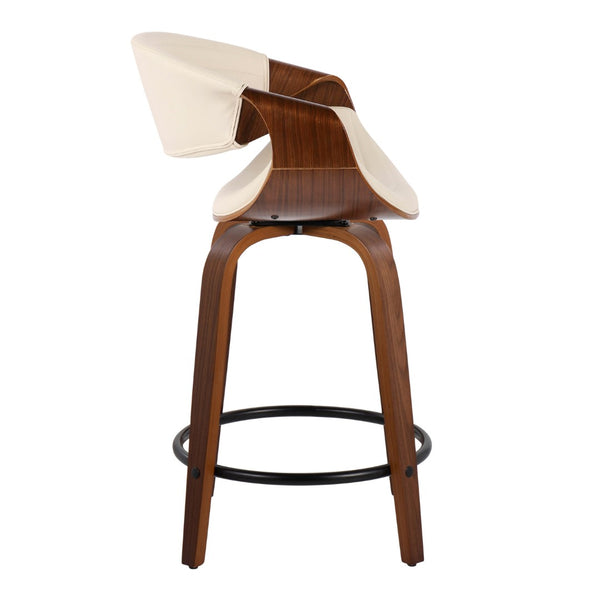 English Elm Symphony 24" Mid-Century Modern Swivel Counter Stool Set In Cream Faux Leather & Walnut Wood Legs B202S00089-GIGA