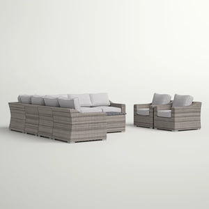 English Elm 8-Person Outdoor Seating Group 10-Piece Modular Patio Set with Weather-Resistant Wicker & Cushions B120S00053